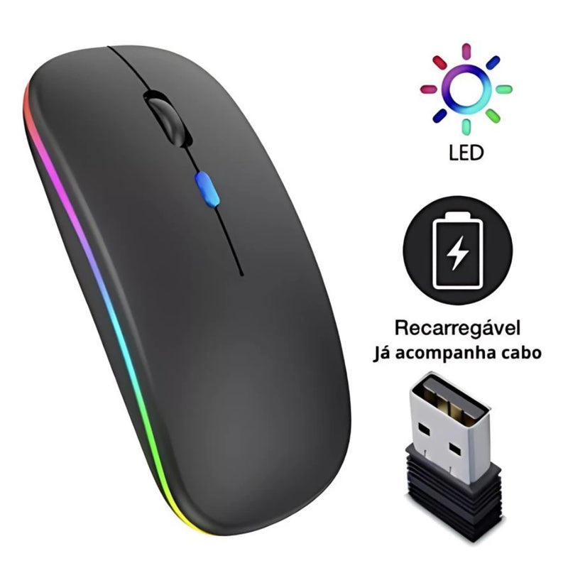 Mouse Wireless Recarregável Led Rgb 2.4 Ghz Sem Fio